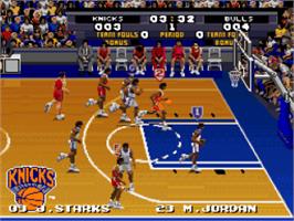 In game image of Tecmo Super NBA Basketball on the Nintendo SNES.