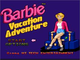 Title screen of Barbie Vacation Adventure on the Nintendo SNES.