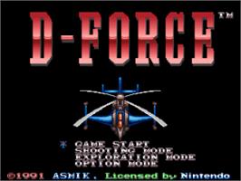 Title screen of D-Force on the Nintendo SNES.