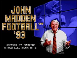 Title screen of John Madden Football '93 on the Nintendo SNES.