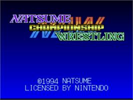 Title screen of Natsume Championship Wrestling on the Nintendo SNES.
