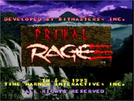 Title screen of Primal Rage on the Nintendo SNES.