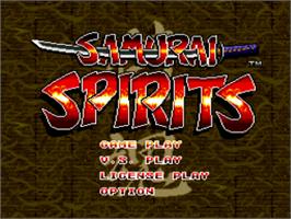 Title screen of Samurai Shodown on the Nintendo SNES.