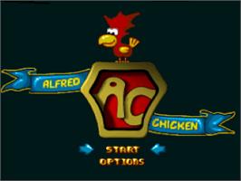 Title screen of Super Alfred Chicken on the Nintendo SNES.