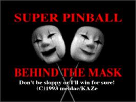 Title screen of Super Pinball: Behind the Mask on the Nintendo SNES.