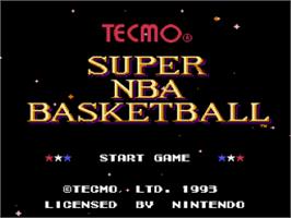 Title screen of Tecmo Super NBA Basketball on the Nintendo SNES.