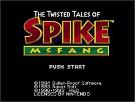 Title screen of The Twisted Tales of Spike McFang on the Nintendo SNES.