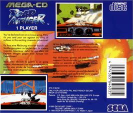 Box back cover for Road Avenger on the Sega CD.