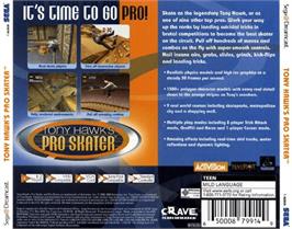 Box back cover for Tony Hawk's Pro Skater on the Sega Dreamcast.