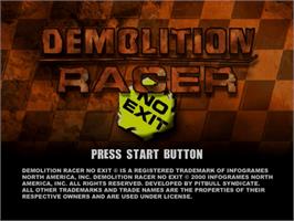 Title screen of Demolition Racer: No Exit on the Sega Dreamcast.