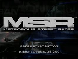 Title screen of Metropolis Street Racer on the Sega Dreamcast.