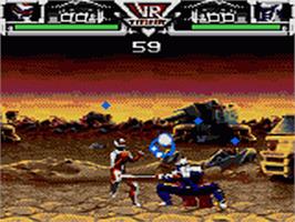 In game image of Saban's VR Troopers on the Sega Game Gear.