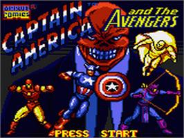 Title screen of Captain America and The Avengers on the Sega Game Gear.