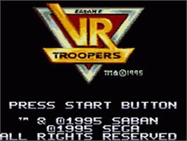 Title screen of Saban's VR Troopers on the Sega Game Gear.