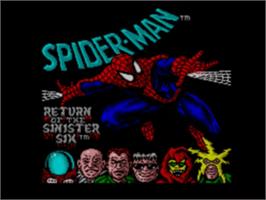 Title screen of Spider-Man: Return of the Sinister Six on the Sega Game Gear.