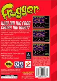Box back cover for Frogger on the Sega Genesis.