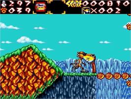 In game image of Chester Cheetah: Wild Wild Quest on the Sega Genesis.