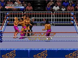 In game image of WWF Royal Rumble on the Sega Genesis.