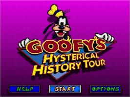 Title screen of Goofy's Hysterical History Tour on the Sega Genesis.