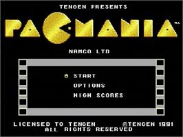 Title screen of Pac-Mania on the Sega Genesis.