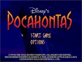 Title screen of Pocahontas on the Sega Genesis.