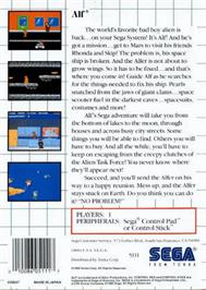 Box back cover for ALF on the Sega Master System.