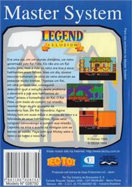 Box back cover for Legend of Illusion starring Mickey Mouse on the Sega Master System.