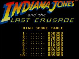 Title screen of Indiana Jones and the Last Crusade: The Action Game on the Sega Master System.