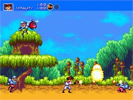 In game image of Gunstar Heroes on the Sega Nomad.