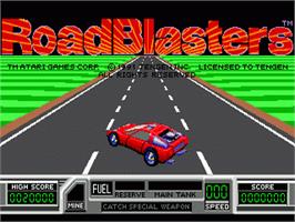 Title screen of Road Blasters on the Sega Nomad.