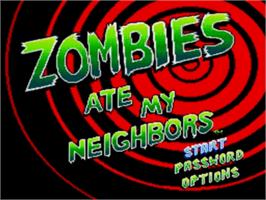 Title screen of Zombies Ate My Neighbors on the Sega Nomad.