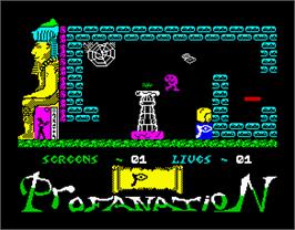 In game image of Abu Simbel Profanation on the Sinclair ZX Spectrum.