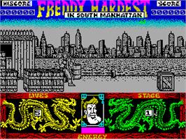 In game image of Freddy Hardest in South Manhattan on the Sinclair ZX Spectrum.