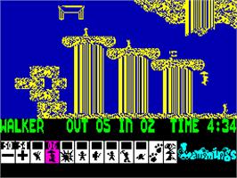 In game image of Lemmings on the Sinclair ZX Spectrum.