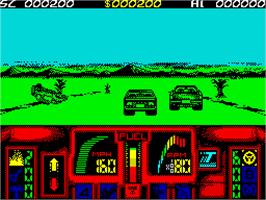 In game image of Overlander on the Sinclair ZX Spectrum.
