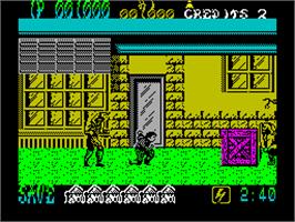 In game image of Shinobi on the Sinclair ZX Spectrum.