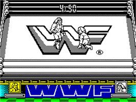 In game image of WWF Wrestlemania on the Sinclair ZX Spectrum.