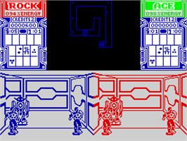 In game image of Xybots on the Sinclair ZX Spectrum.
