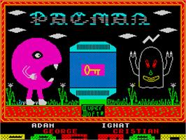 Title screen of Pac-Man on the Sinclair ZX Spectrum.