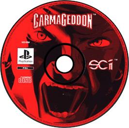 Artwork on the Disc for Carmageddon on the Sony Playstation.