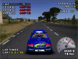 In game image of Need for Speed: V-Rally 2 on the Sony Playstation.