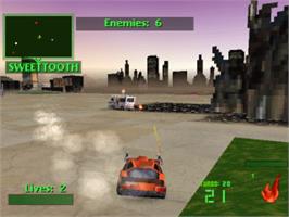 In game image of Twisted Metal 2 on the Sony Playstation.