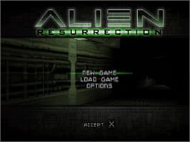 Title screen of Alien Resurrection on the Sony Playstation.