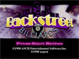 Title screen of Backstreet Billiards on the Sony Playstation.