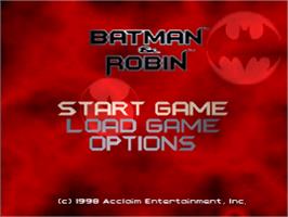 Title screen of Batman & Robin on the Sony Playstation.
