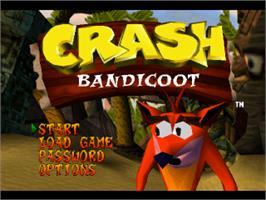 Title screen of Crash Bandicoot on the Sony Playstation.