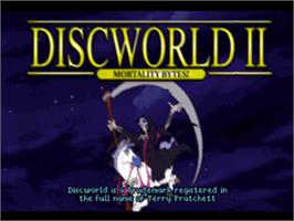 Title screen of Discworld II: Mortality Bytes! on the Sony Playstation.