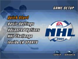 Title screen of NHL 2001 on the Sony Playstation.