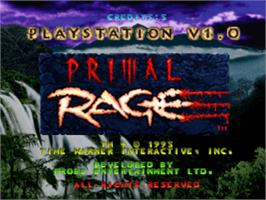 Title screen of Primal Rage on the Sony Playstation.