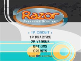 Title screen of Razor Freestyle Scooter on the Sony Playstation.